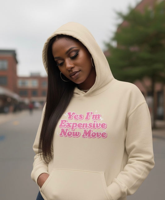"Yes I’m Expensive Now Move" Pullover Hoodie – $45
